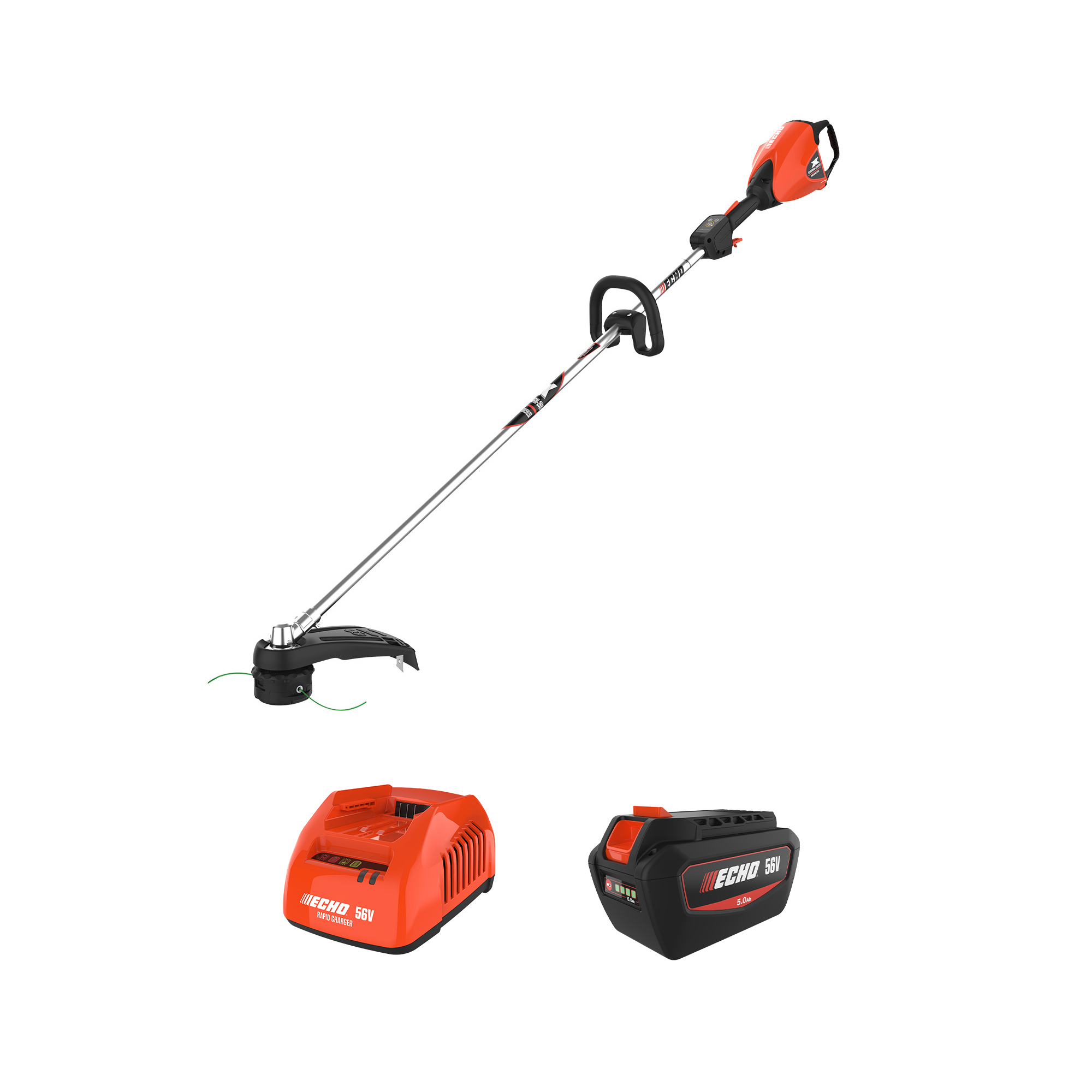 ECHO X Series, 56V Battery System, Battery-Powered Straight-Shaft String Trimmer, Volts 56, Includes 5.0Ah Battery and Rapid Charger, Model# DSRM-2600R2
